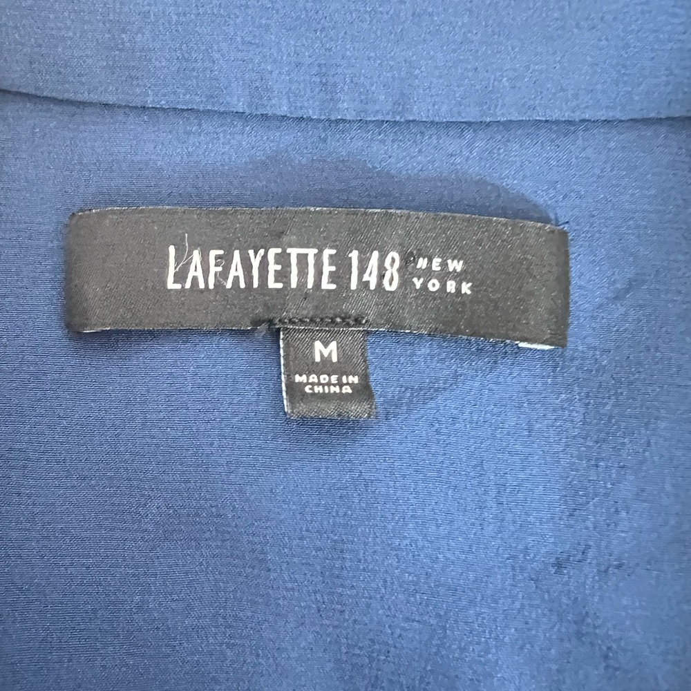 Lafayette‎ 148 New York Blue Silk Button Up Blouse Size M - Picture 11 of 12